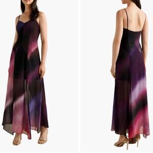 NWT Ever New Purple Lyla Ombre Honey Sheer Chiffon Maxi Cocktail Dress Size 2